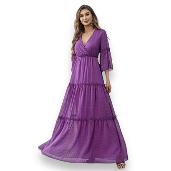 Faeriesty Purple Dotted Swiss Maxi Dress Size - Picture 1 of 12